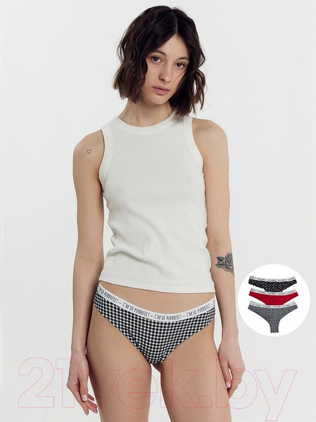 Изображение товара Комплект женских трусов Mark Formelle 412455-1-3 (р.98, черная клеточка на белом)