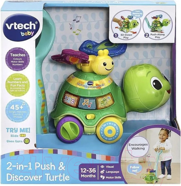 Изображение товара Игрушка-каталка Vtech Черепаха Толкай и изучай 2 в 1 / 80-547626