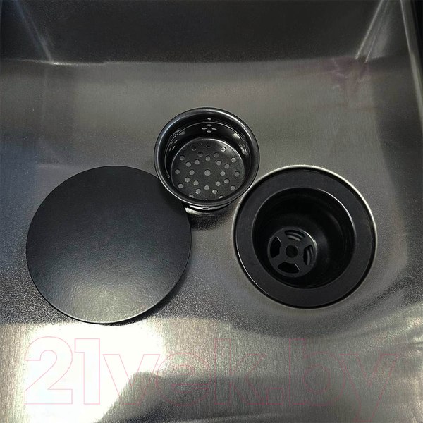 Изображение товара Мойка кухонная Roxen Stage 560250-60B PVD с коландером и дозатором (графит, с держателем для ножей и разделочной доской)