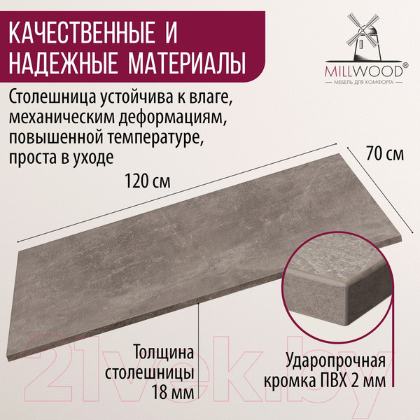 Изображение товара Столешница для стола Millwood ПФ 120x70x1.8  (бетон)