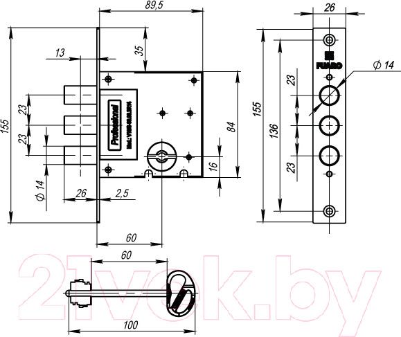 Изображение товара Замок врезной Fuaro MDV10/S-60.00.3R14 Сувальдный