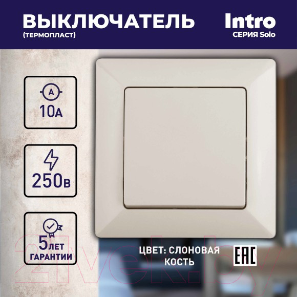 Изображение товара Выключатель INTRO Solo 4-101-02 /  Б0053542 (слоновая кость)