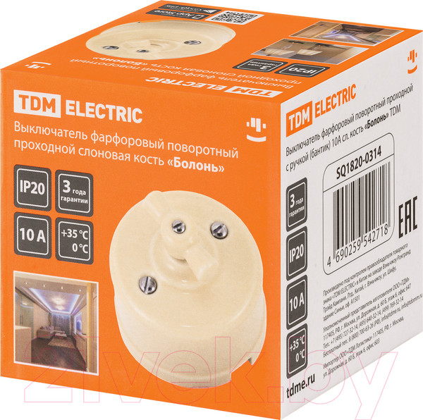 Изображение товара Выключатель TDM Болонь SQ1820-0314 (слоновая кость)