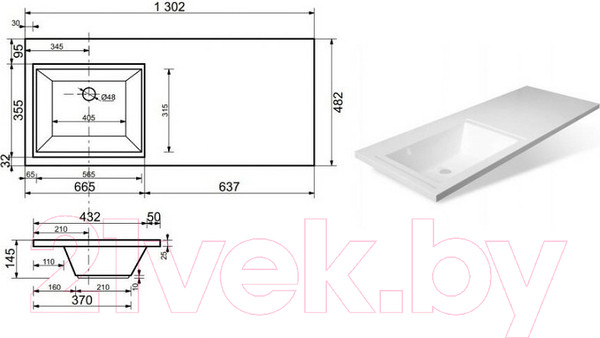 Изображение товара Тумба с умывальником Aquanet Токио 130 R / 335590 (дуб веллингтон)