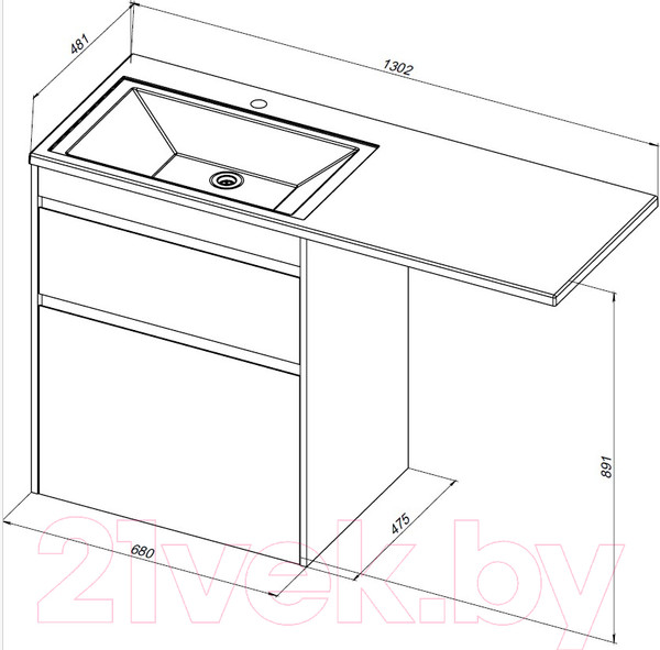 Изображение товара Тумба с умывальником Aquanet Токио 130 R / 335590 (дуб веллингтон)
