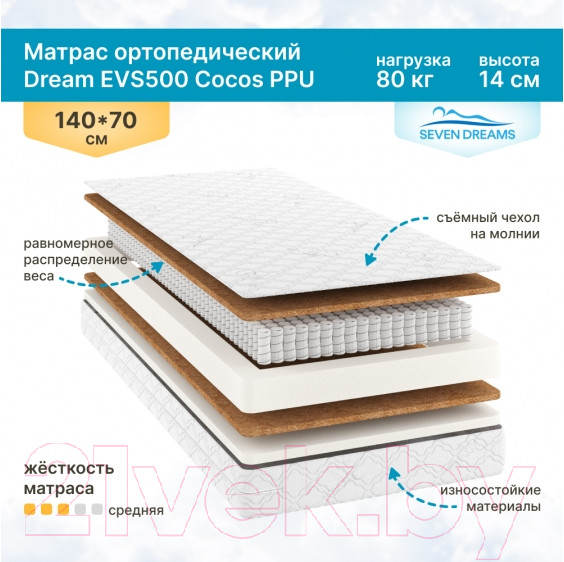 Изображение товара Матрас в кроватку Seven Dreams Dream EVS500 Cocos PPU 415120 (70x140)