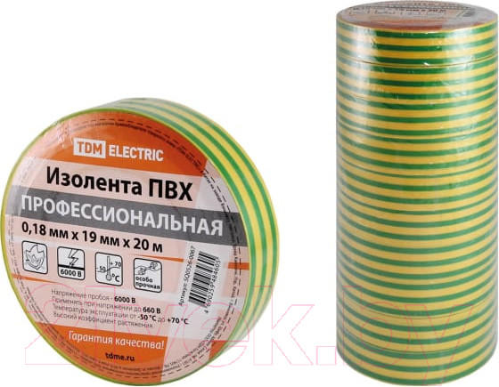 Изображение товара Изолента TDM SQ0526-0067 (желтый/зеленый)