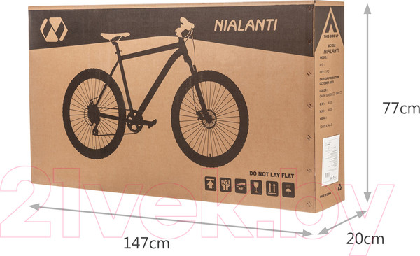 Изображение товара Велосипед Nialanti Stellar MD 29 2024 (19.5, серый матовый, разобранный, в коробке)