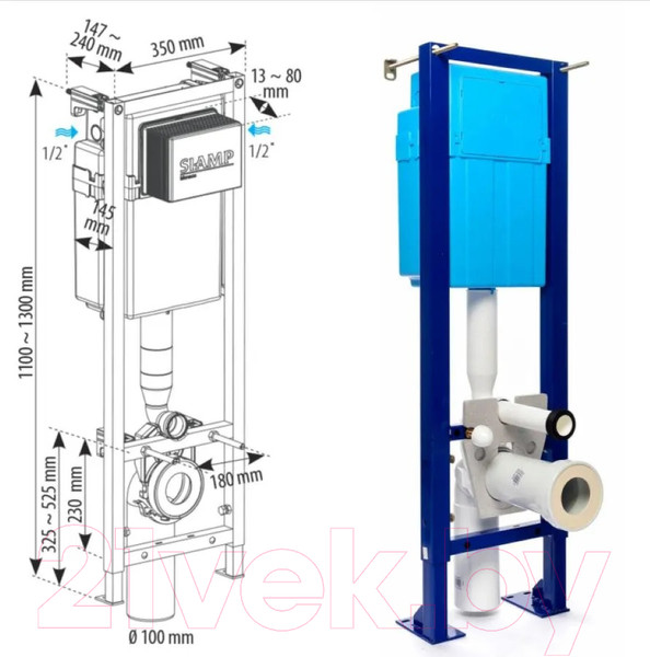 Изображение товара Инсталляция для унитаза Siamp Bcu Ingenio с панелью Cut (хром глянец)