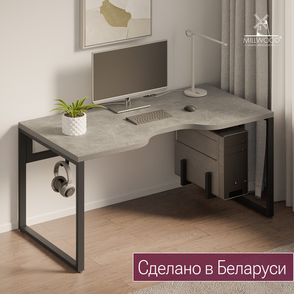 Изображение товара Компьютерный стол Millwood Каир 2 с вырезом 160x80x74.2 (дуб белый Craft/металл черный)