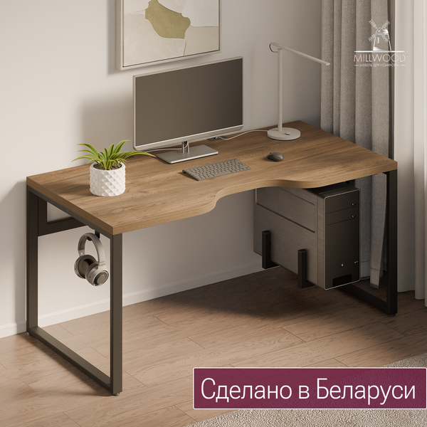 Изображение товара Компьютерный стол Millwood Каир 2 с вырезом 160x80x74.2 (дуб табачный Craft/металл черный)