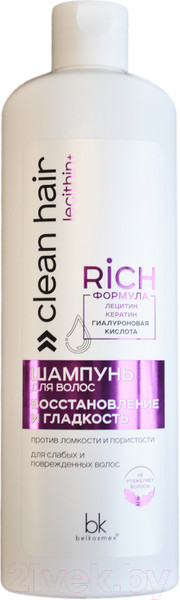 Изображение товара Шампунь для волос BelKosmex Clean Hair Lecithin+ Восстановление и гладкость (500г)