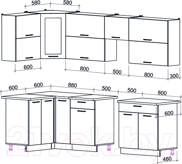 Изображение товара Кухонный гарнитур Interline Мила Gloss 50-12x27 (белый/белый/травертин серый)