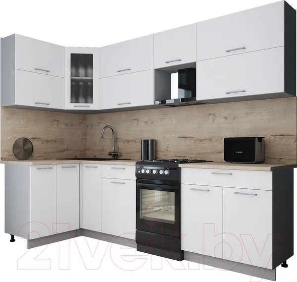 Изображение товара Кухонный гарнитур Interline Мила Gloss 50-12x27 (белый/белый/травертин серый)