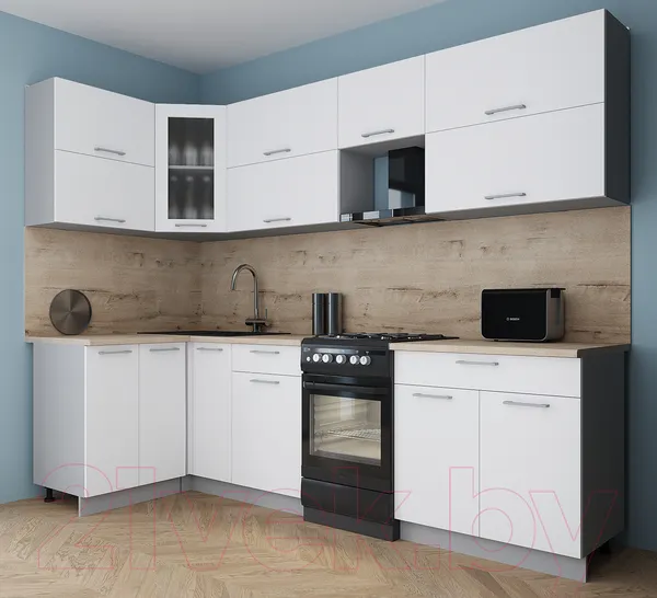Изображение товара Кухонный гарнитур Interline Мила Gloss 50-12x27 (белый/белый/травертин серый)