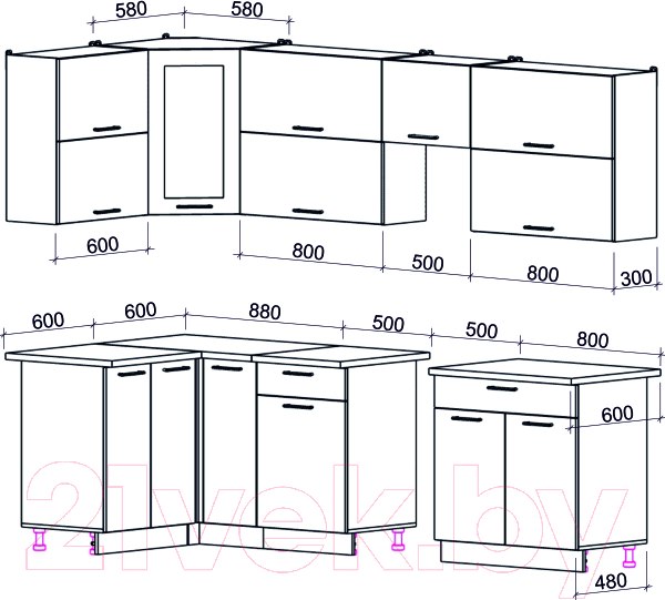 Изображение товара Кухонный гарнитур Интерлиния Мила Gloss 50-12x27 (пепел/пепел/травертин серый)