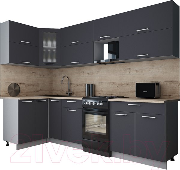 Изображение товара Кухонный гарнитур Интерлиния Мила Gloss 50-12x27 (пепел/пепел/травертин серый)
