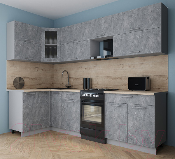 Изображение товара Кухонный гарнитур Интерлиния Мила Gloss 50-12x27 (керамика/керамика/травертин серый)