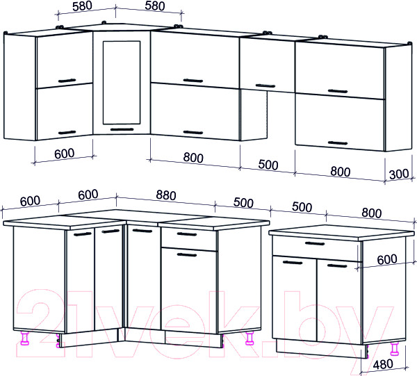 Изображение товара Кухонный гарнитур Интерлиния Мила Gloss 50-12x27 (серый/серый/травертин серый)