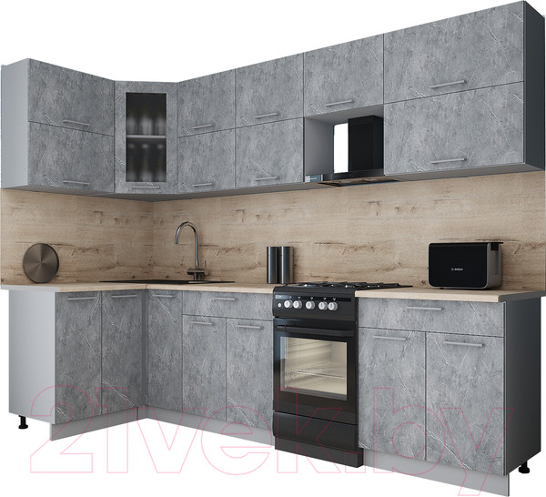 Изображение товара Кухонный гарнитур Интерлиния Мила Gloss 50-12x28 (керамика/керамика/травертин серый)