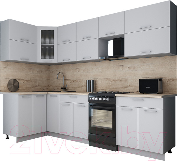 Изображение товара Кухонный гарнитур Интерлиния Мила Gloss 50-12x28 (грей/грей/травертин серый)