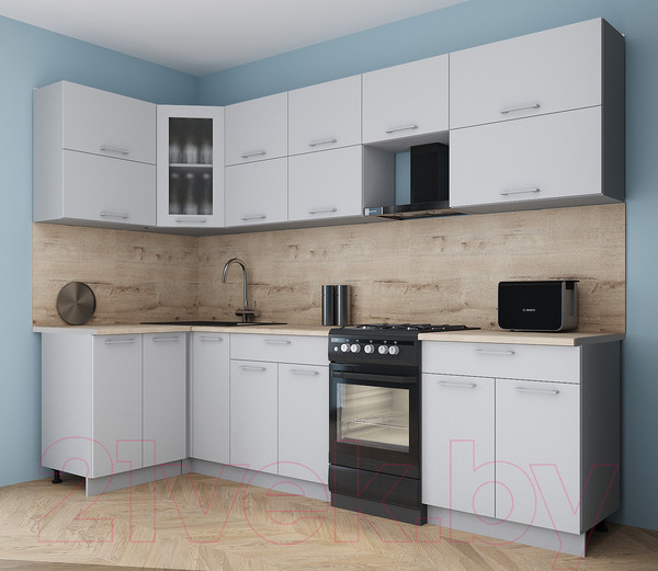 Изображение товара Кухонный гарнитур Интерлиния Мила Gloss 50-12x28 (грей/грей/травертин серый)