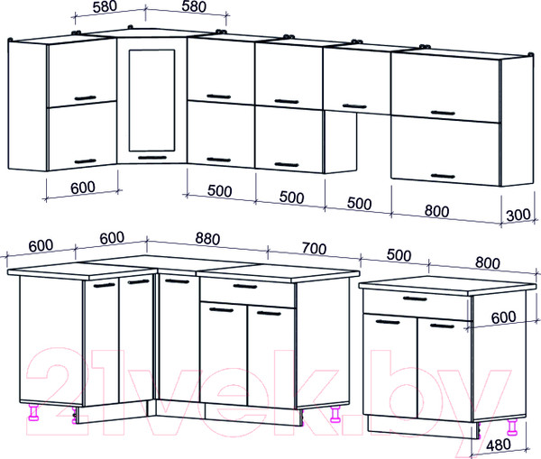 Изображение товара Кухонный гарнитур Интерлиния Мила Gloss 50-12x29 (пепел/пепел/травертин серый)