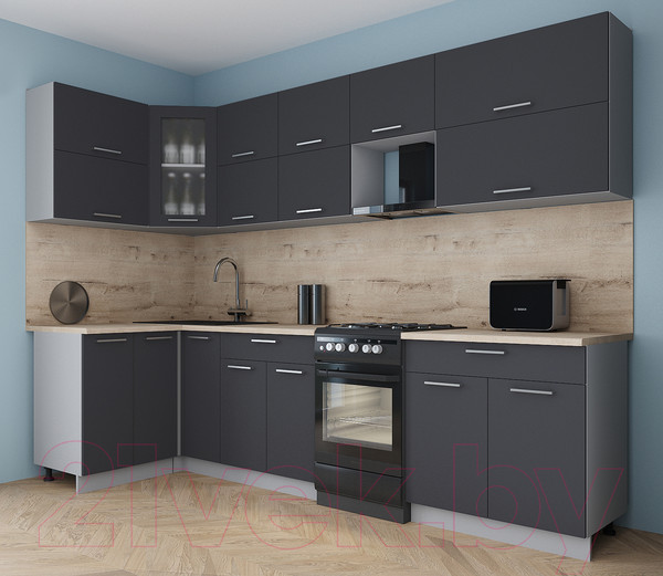 Изображение товара Кухонный гарнитур Интерлиния Мила Gloss 50-12x29 (пепел/пепел/травертин серый)