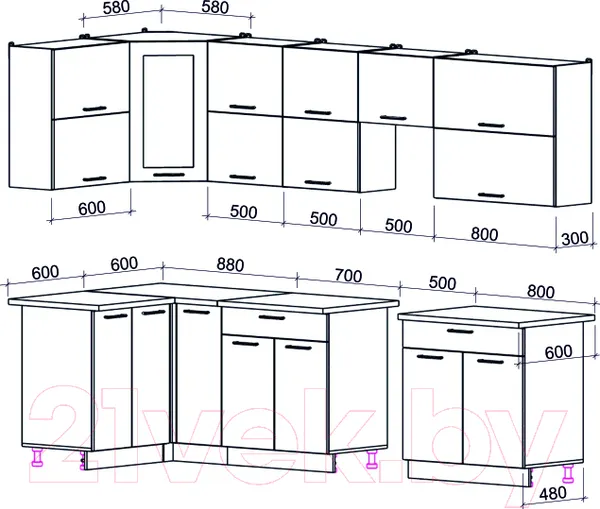 Изображение товара Кухонный гарнитур Interline Мила Gloss 50-12x29 (керамика/керамика/травертин серый)