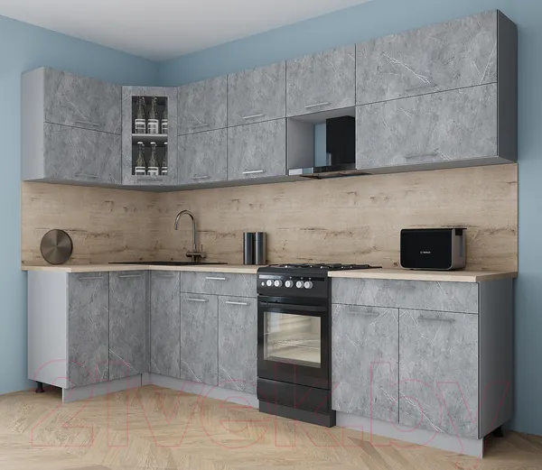 Изображение товара Кухонный гарнитур Interline Мила Gloss 50-12x29 (керамика/керамика/травертин серый)