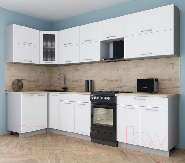 Изображение товара Кухонный гарнитур Интерлиния Мила Gloss 50-12x30 (белый/белый/травертин серый)