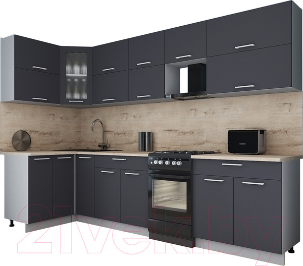 Изображение товара Кухонный гарнитур Интерлиния Мила Gloss 50-12x30 (пепел/пепел/травертин серый)