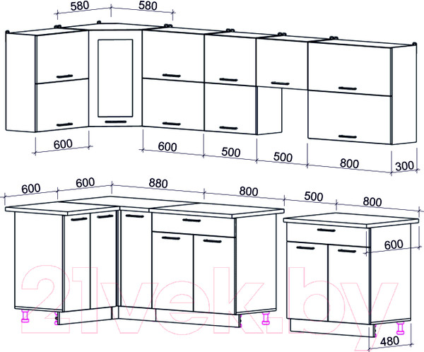 Изображение товара Кухонный гарнитур Интерлиния Мила Gloss 50-12x30 (керамика/керамика/травертин серый)