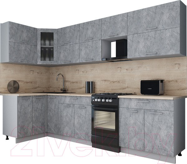 Изображение товара Кухонный гарнитур Интерлиния Мила Gloss 50-12x30 (керамика/керамика/травертин серый)