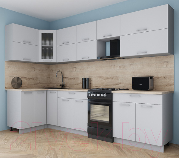 Изображение товара Кухонный гарнитур Интерлиния Мила Gloss 50-12x30 (грей/грей/травертин серый)