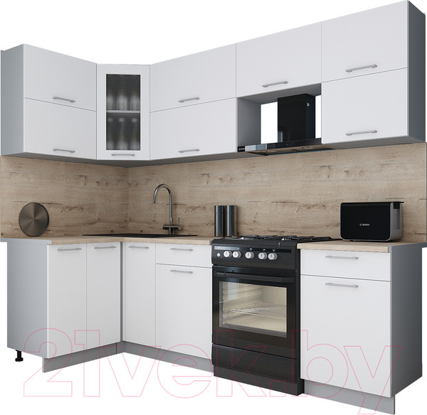 Изображение товара Кухонный гарнитур Interline Мила Gloss 60-12x25 (белый/белый/травертин серый)