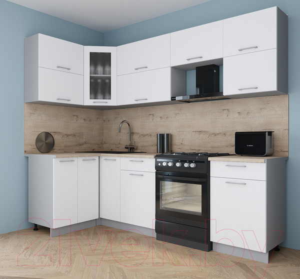 Изображение товара Кухонный гарнитур Interline Мила Gloss 60-12x25 (белый/белый/травертин серый)