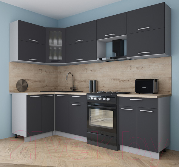 Изображение товара Кухонный гарнитур Интерлиния Мила Gloss 60-12x26 (пепел/пепел/травертин серый)