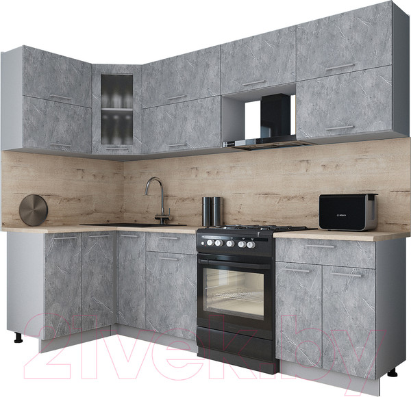 Изображение товара Кухонный гарнитур Интерлиния Мила Gloss 60-12x26 (керамика/керамика/травертин серый)