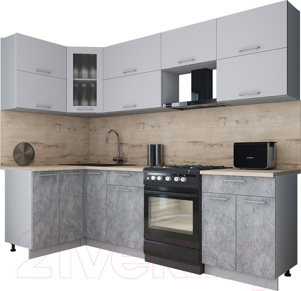 Изображение товара Кухонный гарнитур Интерлиния Мила Gloss 60-12x26 (грей/керамика/травертин серый)