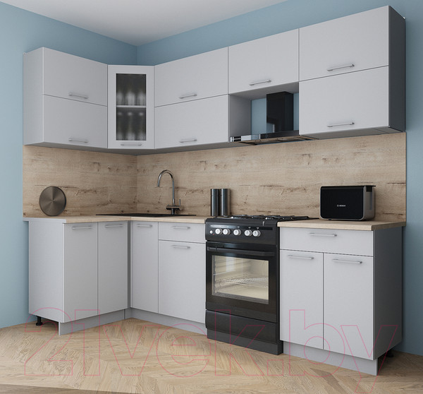 Изображение товара Кухонный гарнитур Интерлиния Мила Gloss 60-12x26 (грей/грей/травертин серый)