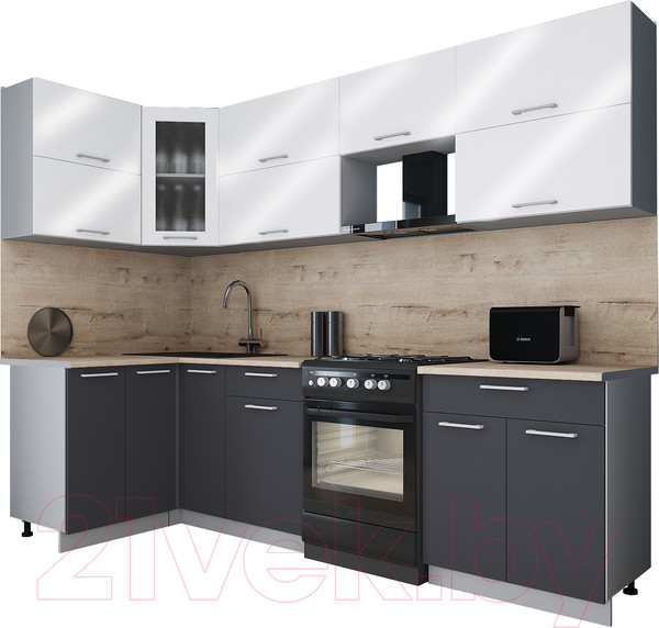 Изображение товара Кухонный гарнитур Интерлиния Мила Gloss 60-12x27 (белый глянец/пепел/травертин серый)