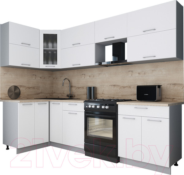 Изображение товара Кухонный гарнитур Интерлиния Мила Gloss 60-12x27 (белый/белый/травертин серый)