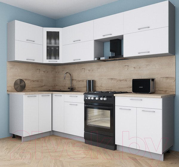 Изображение товара Кухонный гарнитур Интерлиния Мила Gloss 60-12x27 (белый/белый/травертин серый)