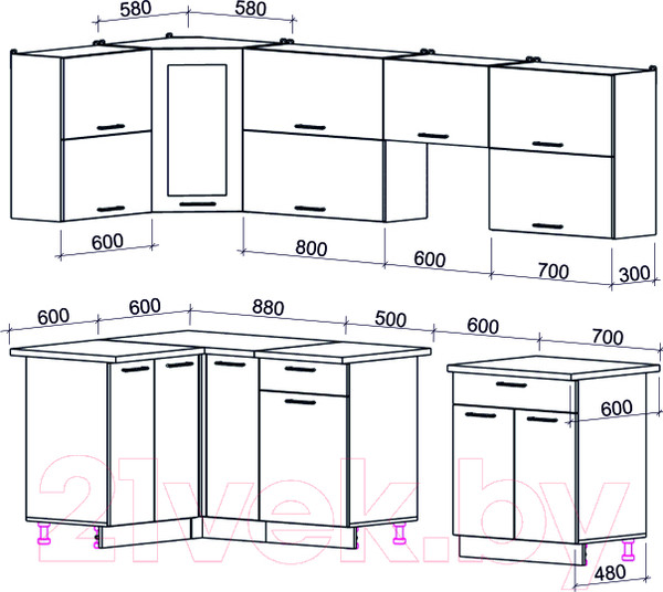 Изображение товара Кухонный гарнитур Интерлиния Мила Gloss 60-12x27 (белый/керамика/травертин серый)