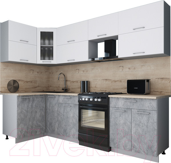 Изображение товара Кухонный гарнитур Интерлиния Мила Gloss 60-12x27 (белый/керамика/травертин серый)
