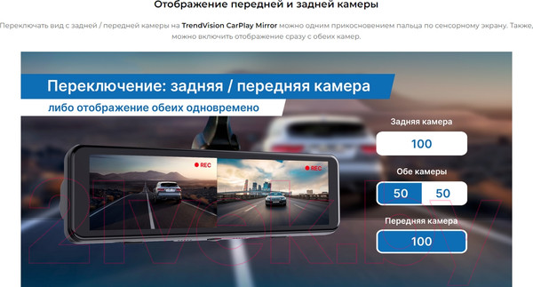Изображение товара Видеорегистратор-зеркало TrendVision CarPlay Mirror (черный)