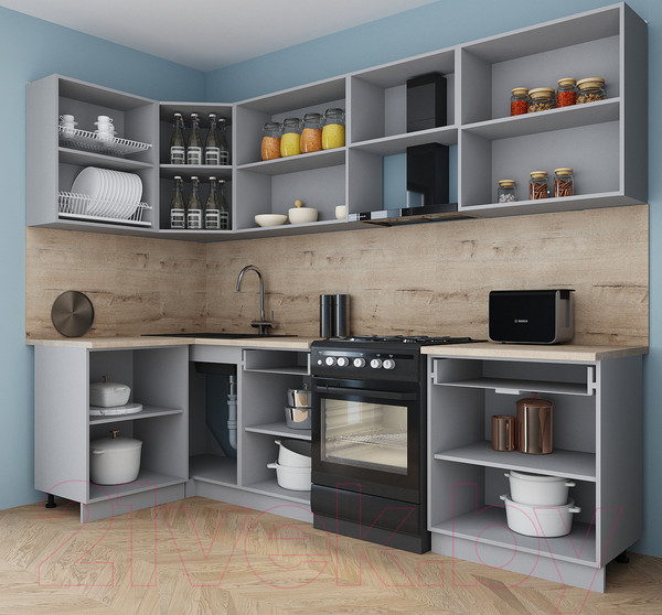 Изображение товара Кухонный гарнитур Интерлиния Мила Gloss 60-12x27 (керамика/керамика/травертин серый)