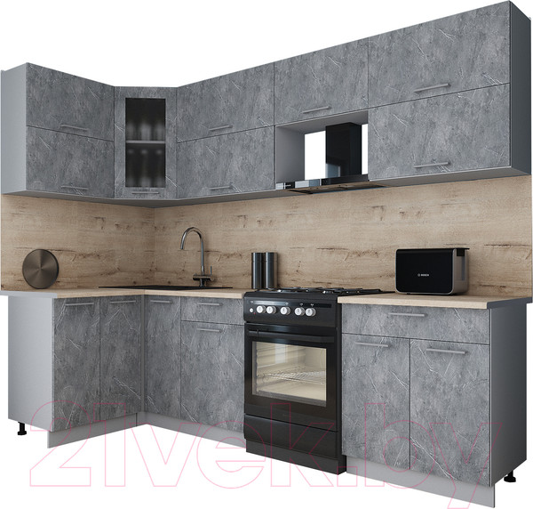 Изображение товара Кухонный гарнитур Интерлиния Мила Gloss 60-12x27 (керамика/керамика/травертин серый)