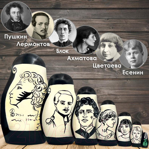 Изображение товара Матрешка сувенирная Брестская Фабрика Сувениров С изображением русских поэтов / 7348